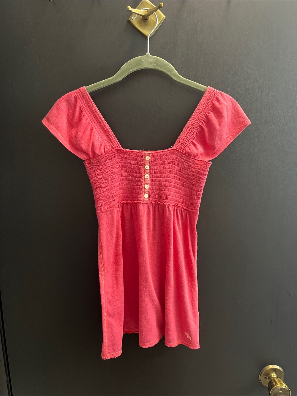 Abercrombie & Fitch Pink Smocked Square Neck Short Sleeve Top Vintage
